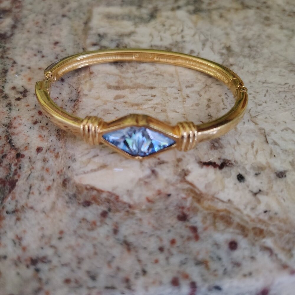 SAL signed light blue bezel crystal gold bangle bracelet